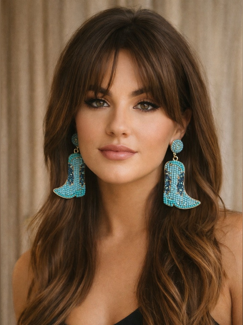 "Cowgirl Strong" Charming Turquoise Beaded Cowgirl Boot Earrings